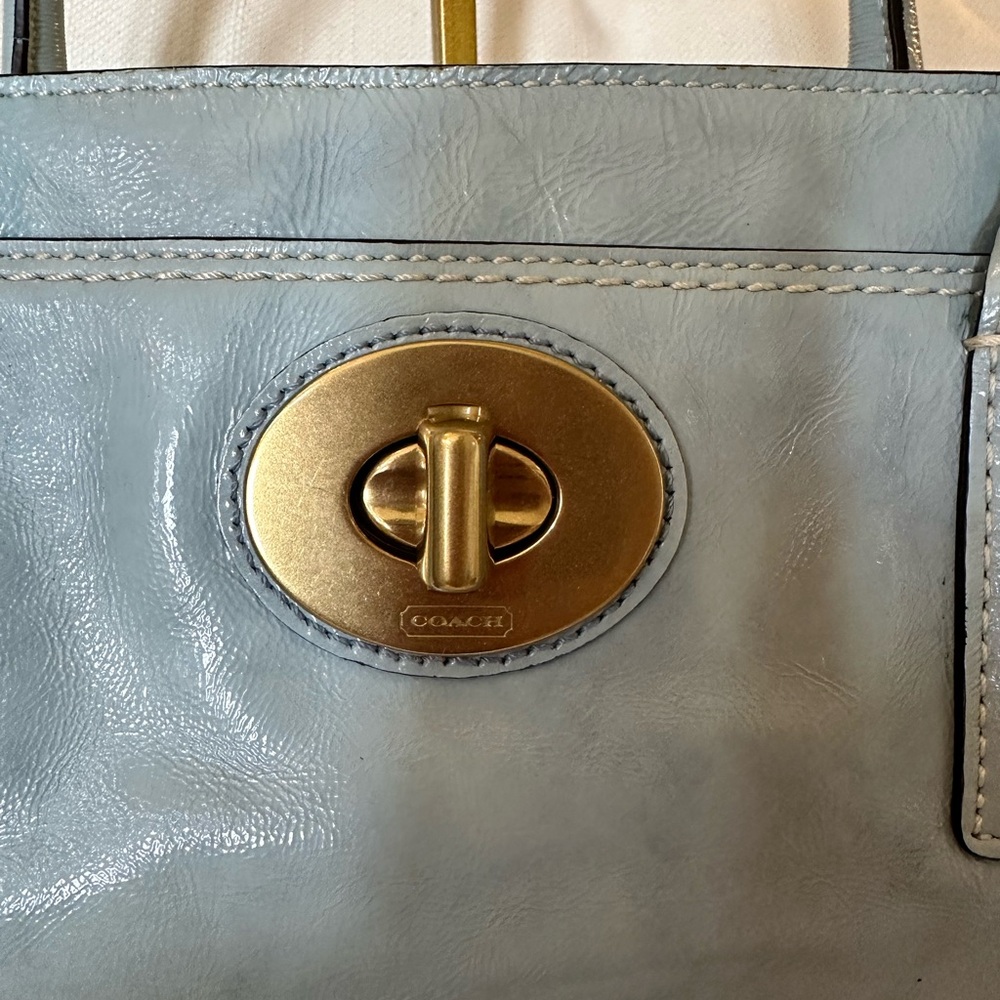 Coach Sky Blue Patent Leather Front Pocket Tote - Picture 5 of 14